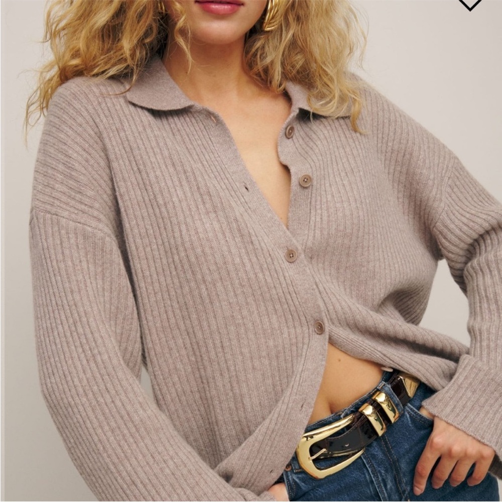 Reformation NEW Fantino Cashmere Collared Cardigan (Oatmeal) - Picture 3 of 14